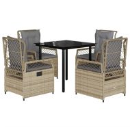 Градински комплект с възглавници, 5 части, бежов полиратан