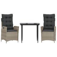 Градински трапезен комплект 3 части с възглавници светлосив