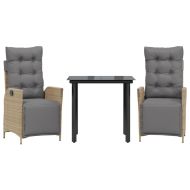 Градински комплект с възглавници 3 части бежов микс полиратан