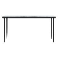 Градински комплект 7 части с възглавници черен полиратан стъкло