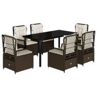 Градински трапезен комплект възглавници 7 части кафяв полиратан