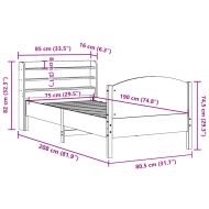 Рамка за легло без матрак, бял, 75x190 см, борово дърво масив