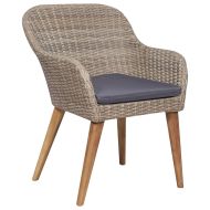 Градински трапезен комплект с възглавници, 7 части, кафяв