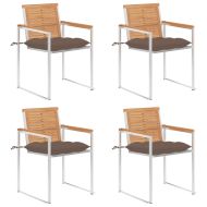 Градински столове 4 бр с възглавници тиково дърво масив