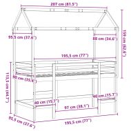 Таванско легло със стълба и покрив, 90x190 см, бор масив