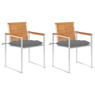 Градински столове с възглавници, 2 бр, акация масив и стомана