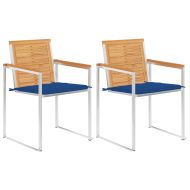 Градински столове с възглавници, 2 бр, тик масив и стомана