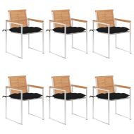 Градински столове, 6 бр, с възглавници, тиково дърво масив