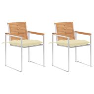 Градински столове с възглавници, 2 бр, тик масив и стомана