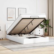 Османска легло с матрак, бяло, 140x200 см, изкуствена кожа