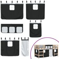 Детско високо легло със завеси бяло и черно 90x190 см бор масив