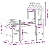 Таванско легло със стълба и покрив, 80x200 см, бор масив