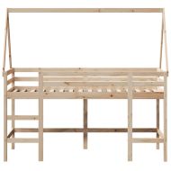 Таванско легло със стълба и покрив, 90x190 см, бор масив