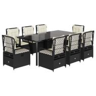 Градински трапезен комплект възглавници 9 части черен полиратан