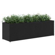 Градински сандък с 3 саксии, черен, 105x30x32 см, полиратан