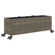 Външен плантер с колела и 3 саксии сив 107x32x38 см полиратан