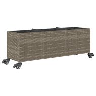 Външен плантер с колела и 3 саксии сив 107x32x38 см полиратан