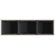 Външен плантер с колела и 3 саксии сив 107x32x38 см полиратан