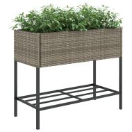 Градински плантери с рафт, 2 бр, сив, 90x40x75 см, полиратан