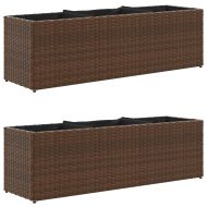 Градински плантери с 3 саксии 2 бр кафяви 105x30x32см полиратан