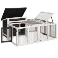 Клетка за зайци сива 144x123x67,5 см борово дърво масив
