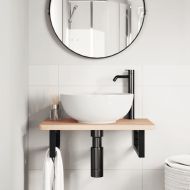 Стенен рафт за мивка, стомана и масивно дърво бук