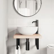 Стенен рафт за мивка, стомана и масивно дърво дъб