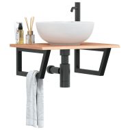 Стенен рафт за мивка, стомана и масивно дърво дъб