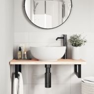 Стенен рафт за мивка, стомана и масивно дърво бук