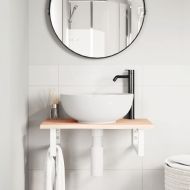 Стенен рафт за мивка, стомана и масивно дърво дъб