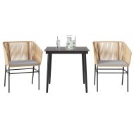 Градински комплект 3 части с възглавници кафяв полиратан стъкло