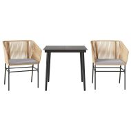 Градински комплект 3 части с възглавници кафяв полиратан стъкло