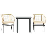 Градински комплект 3 части с възглавници кафяв полиратан стъкло