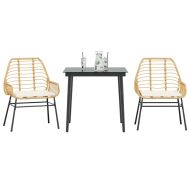 Градински комплект 3 части с възглавници кафяв полиратан стъкло