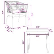 Градински комплект 3 части с възглавници кафяв полиратан стъкло