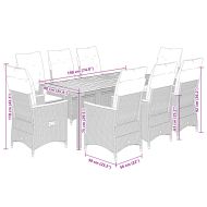 Градински трапезен комплект 9 части с възглавници сив полиратан