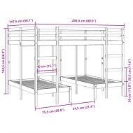 Рамка за тройно легло, бяло, 140x200/70x140 см, бор масив