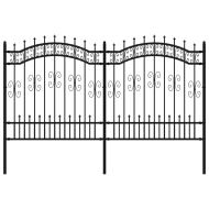 Градинска ограда с връх тип „копие“, черна, 240x125 см, прахово боядисана стомана