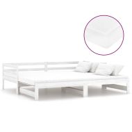 Разтегателно дневно легло 2x(90x200) см бяло борово дърво масив