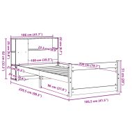Легло с рафтове за книги, без матрак, 100x200 см, бор масив