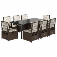 Градински трапезен комплект възглавници 9 части кафяв полиратан