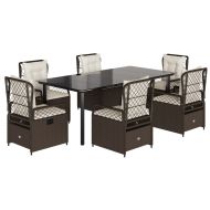 Градински трапезен комплект възглавници 7 части кафяв полиратан