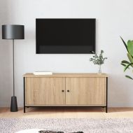 ТВ шкаф с врати, дъб сонома, 102x35x45 см, инженерно дърво