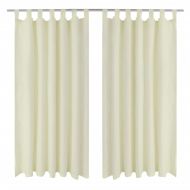 Завеси от микросатен с "уши", 2 бр, кремави, 140 x 245 см