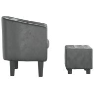 Объл фотьойл с табуретка за крака, сиво, изкуствена кожа