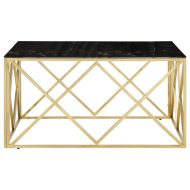 Кафе маса, златиста, неръждаема стомана и закалено стъкло