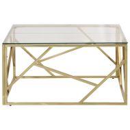 Кафе маса, златиста, неръждаема стомана и закалено стъкло