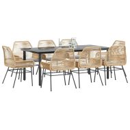 Градински комплект с възглавници 9 части кафяв полиратан стъкло