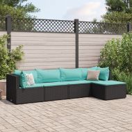 Градински лаундж комплект с възглавници 5 части черен полиратан