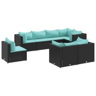 Градински лаундж комплект с възглавници 8 части черен полиратан